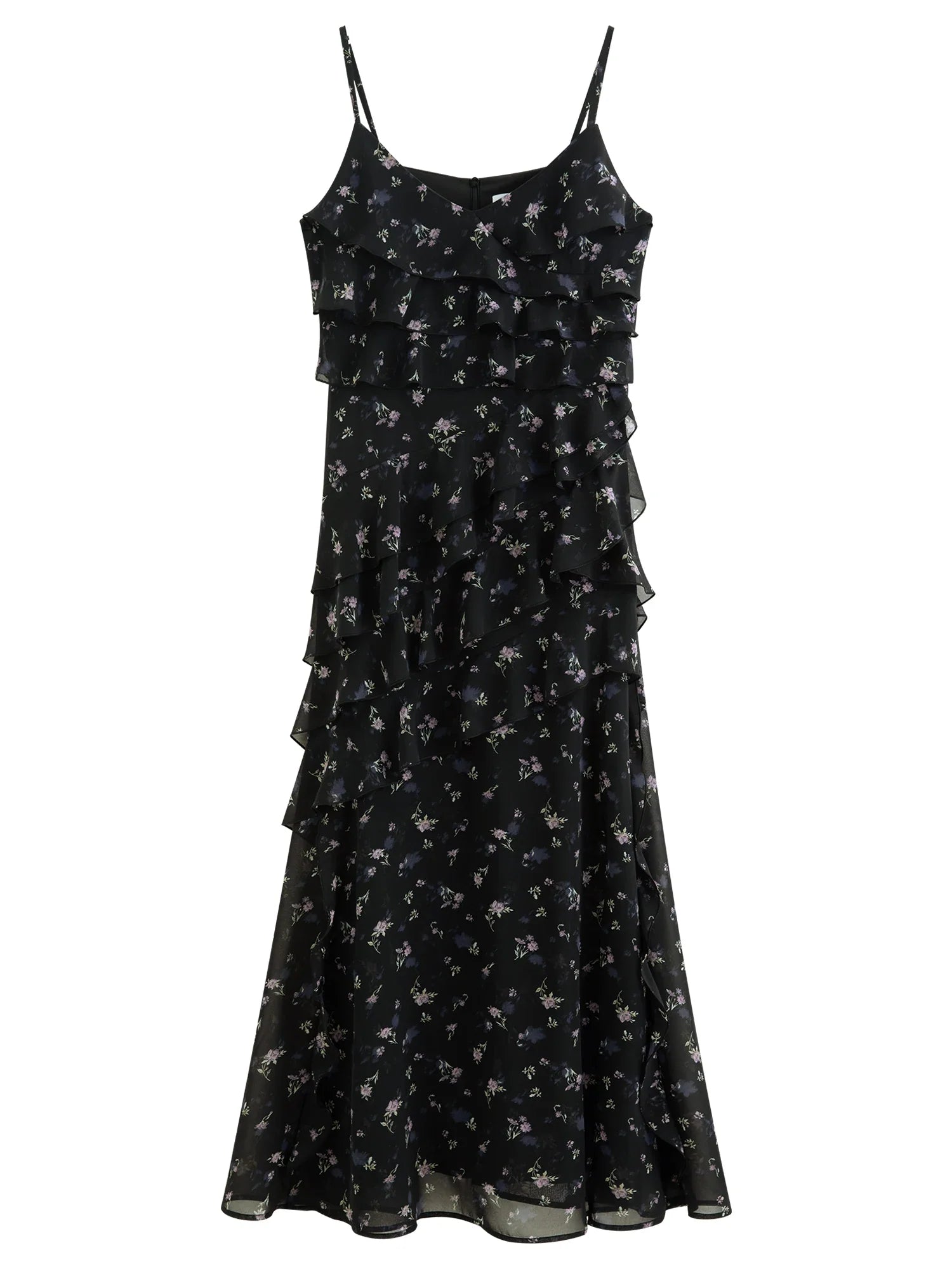 Summer Women Floral Print Ruffle Tiered Maxi Dress Adjustable Spaghetti Strap A-Line Long Dress Coquette Romantic Style