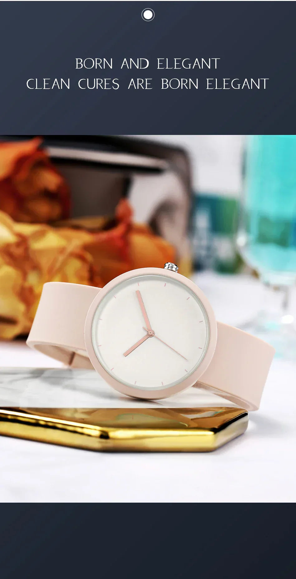 Minimalism Watch For Women 41mm Case with PVD Finish Rubber Strap