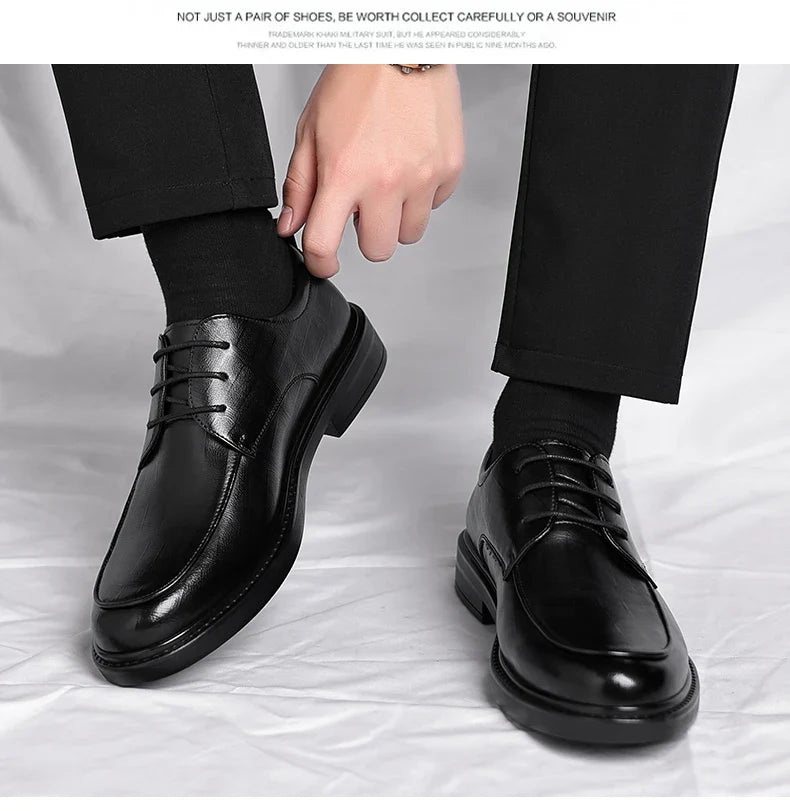 Big Size Elevator Shoes Men Leather Shoes Height Increasing Shoes For Man Increase Insole 6-8CM Invisible Heightening Lift Shoes
