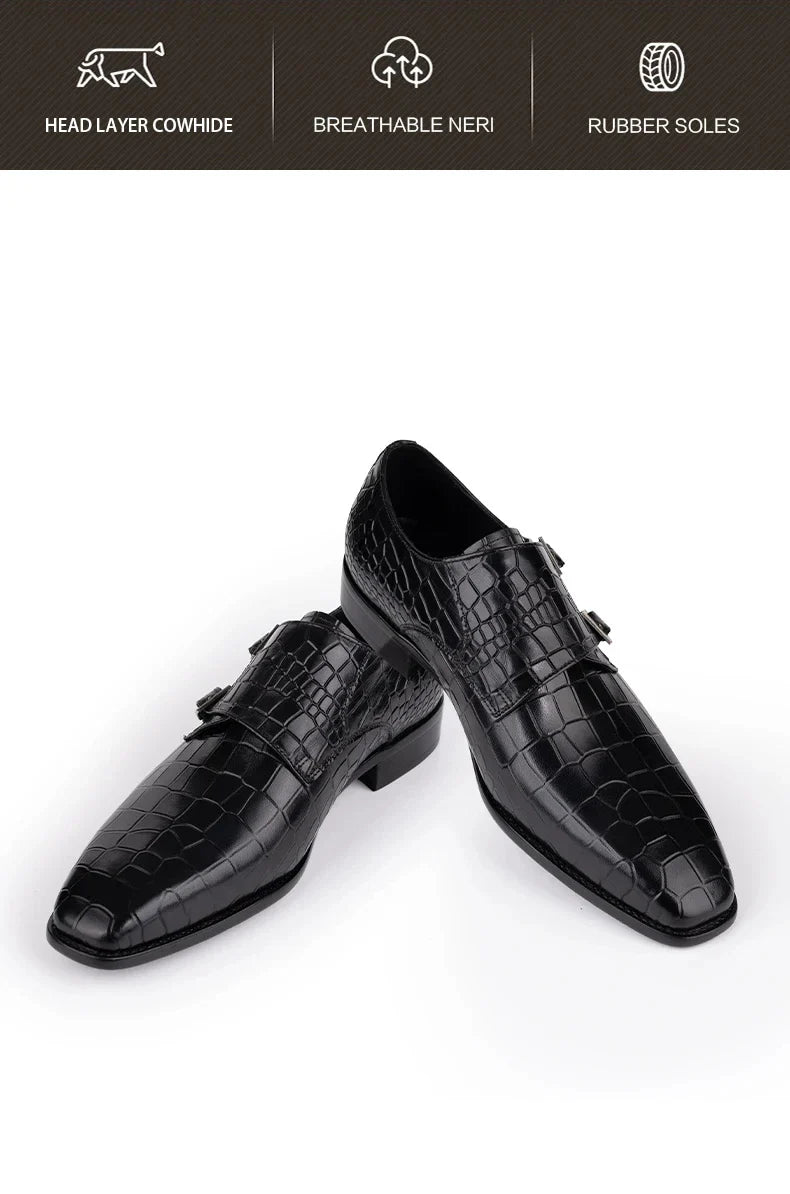 Men's Genuine Leather Dress Loafers Handmade Double Buckle Monk Slip-On Shoes for Party & Formal Wear Fashion& Men's Footwear