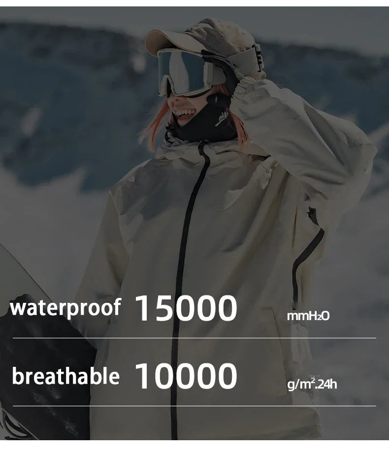 SNOW Winter Ski Jacket Men Waterproof Insulated Snow Tops Super Loose Snowboard Clothes Breathable Windproof Skiing Hoodies