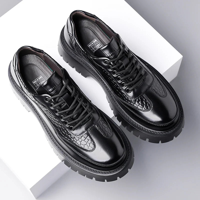 Retro Brown Men's Banquet Leather Shoes Thick Soled Wear-resistant Work Shoes2025 Classic Brand Men's Business Dress Shoes