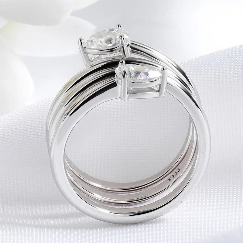 4*6mm 2 Gems Pear Cut Moissanite Rings for Women Certified Jewelry Luxury Wedding Band 925 Sterling Silver Plated 18K