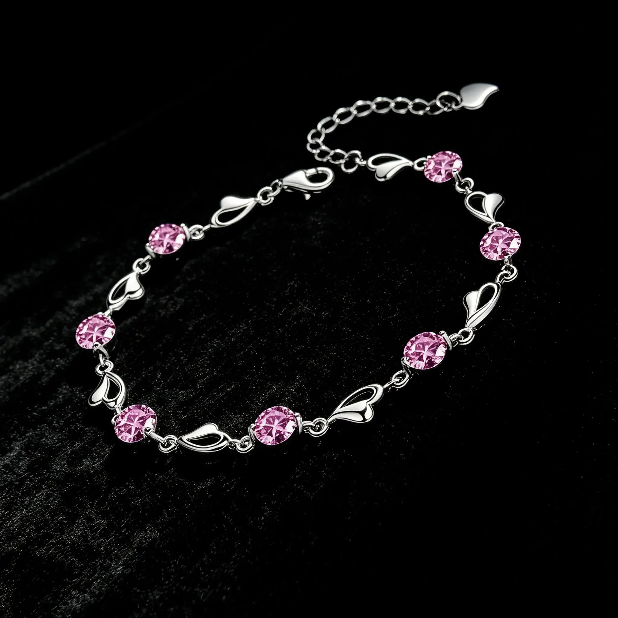 925 Sterling Silver Heart Shaped Bracelet For Women vintage style Pink Moissanite Charm Bracelets Original Party Jewelry