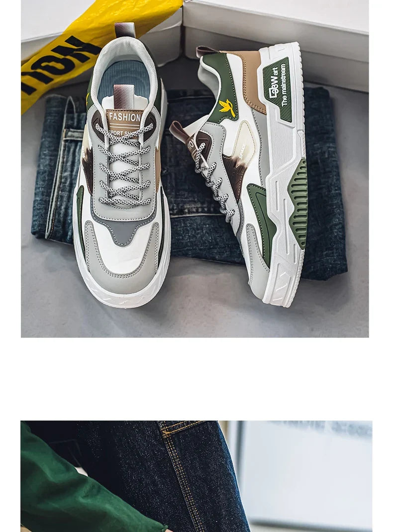 2024 Autumn New Casual Sports Shoes Men's Leather Low-Top Fashion Trend Easiest for Match Running Shoes Men's Skateboard Shoes Suitable for Outdoor Sports