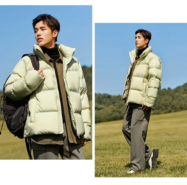 Down Jacket Men 2026 Winter New Thickened Short Coat Three-Proof Thermal Puffer Coat Couple Top Trendy Down Jacket
