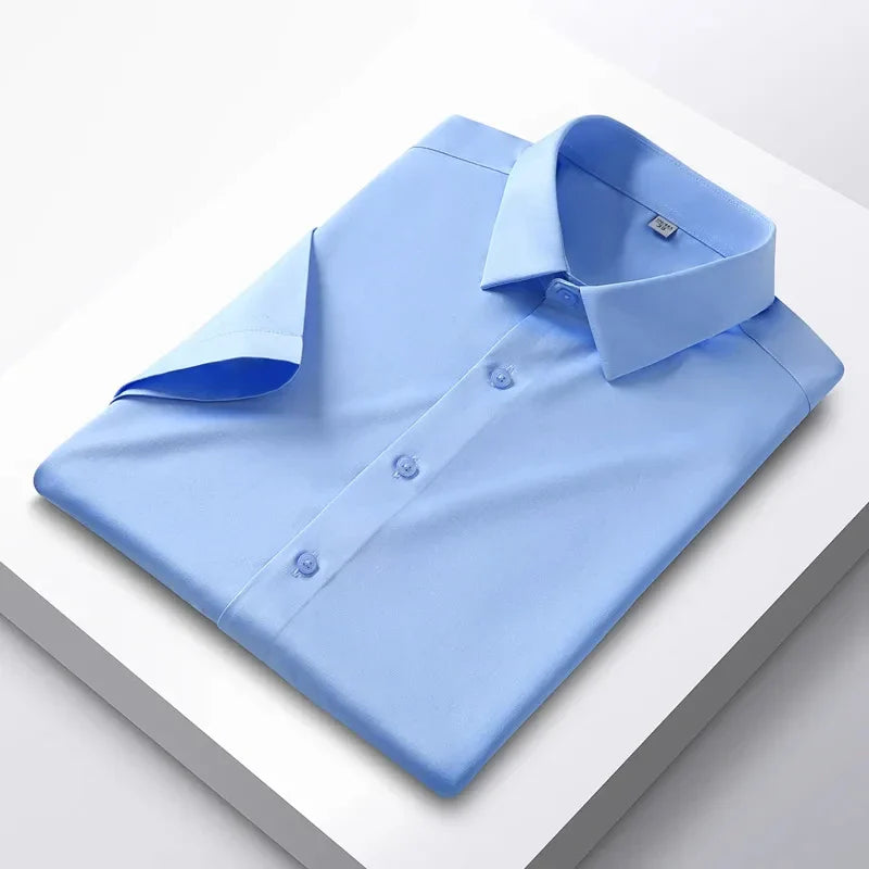 New Spring Summer Men's Shirt Non-Ironing Anti-Wrinkle Business Casual Solid Color Smooth Business Short Sleeves Work Shirt 5XL