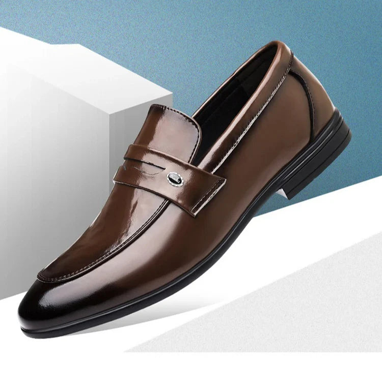 2026 Spring New Men's Glossy Leather Loafers Slip-On Business Casual Dress Shoes Male Non-slip Formal Office Shoes for Man