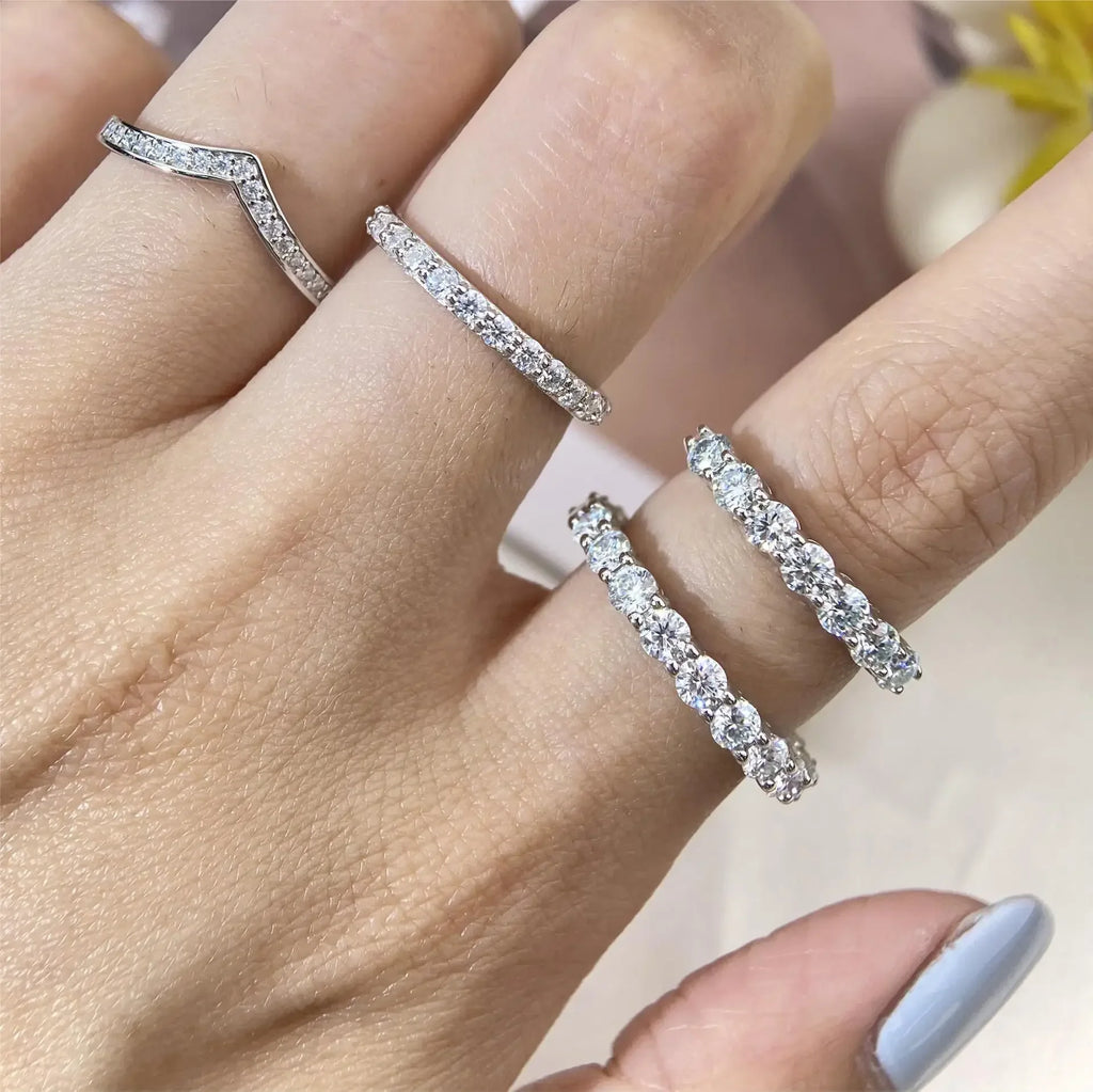 Pretty 1.5mm-5mm Full Moissanite Row Rings for Women S925 Silver Sparkling D color VVS1 Moissanite Diamond Women's Rings Gift