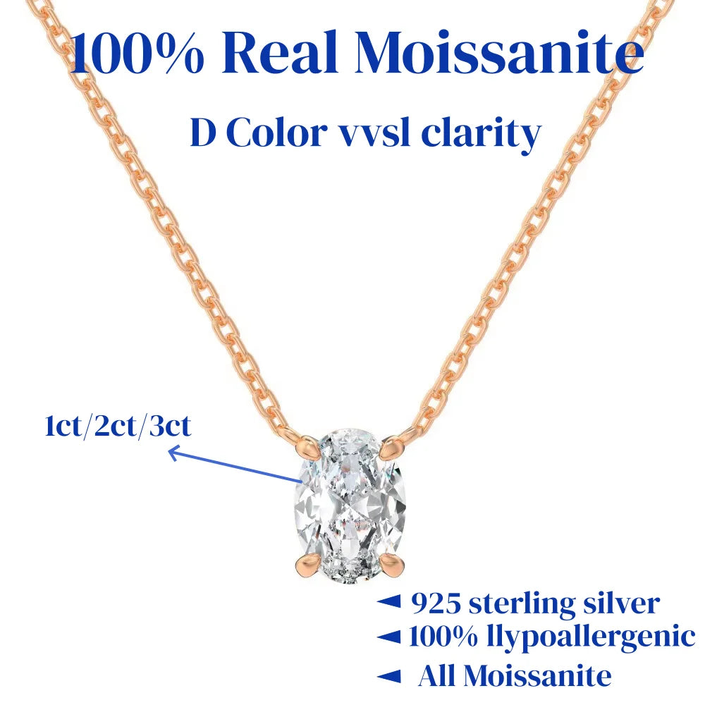 1/2/3Carat Oval Cut Solitaire Moissanite Pendant Necklace with certificate Diamond  Neckchain for women s925 silver Fine Jewelry