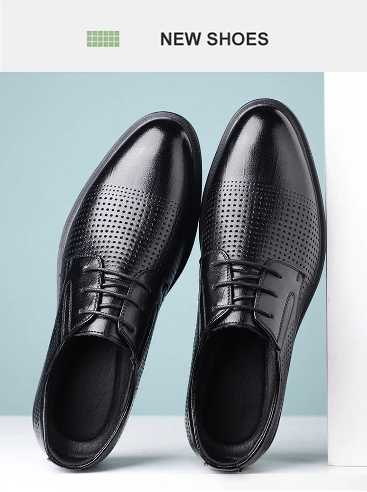 Men's Summer Breathable Leather Shoes British Style Comfortable Soft Business Formal Derby Shoes Hollow out Design-SJ6607-1