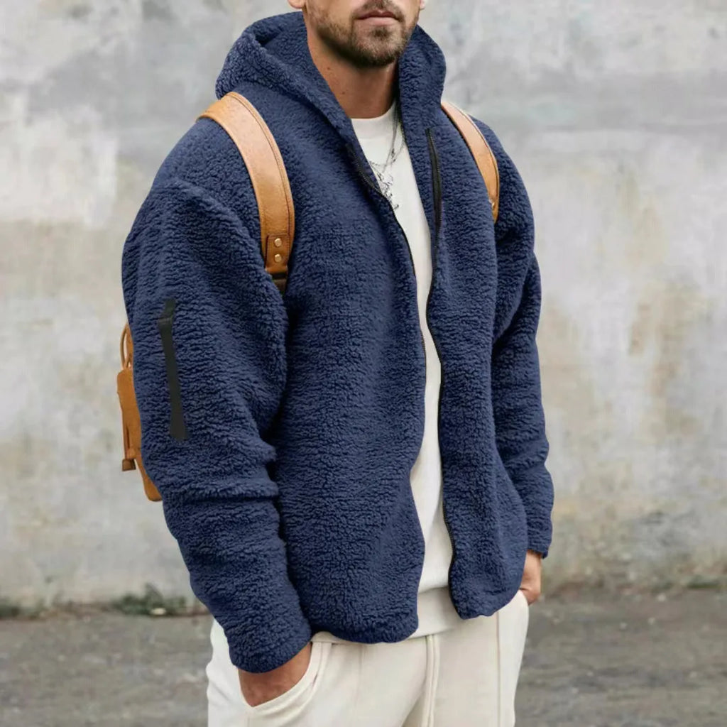 Men's Autumn and Winter Double-Sided Fleece Warm Jacket  Loose Hooded Casual Jacket