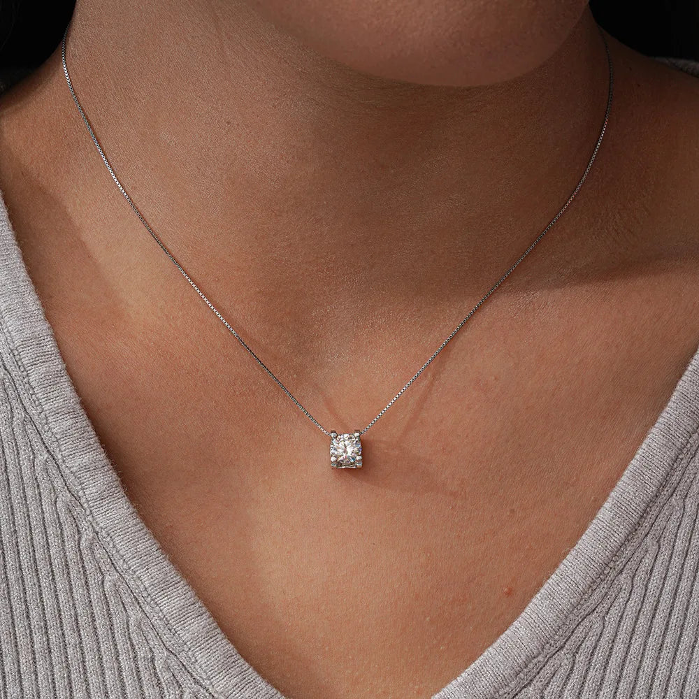 1ct 2ct Real Moissanite Necklaces  Certified Jewelry Women 925 Sterling Silver Lab Diamond Square Pendant Trendy Gifts