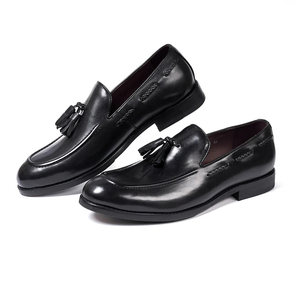 Classic Men's Genuine Leather Tassel Loafers Handmade Slip-On Casual Shoes Comfortable for Office Wedding Dressing Daily Wear