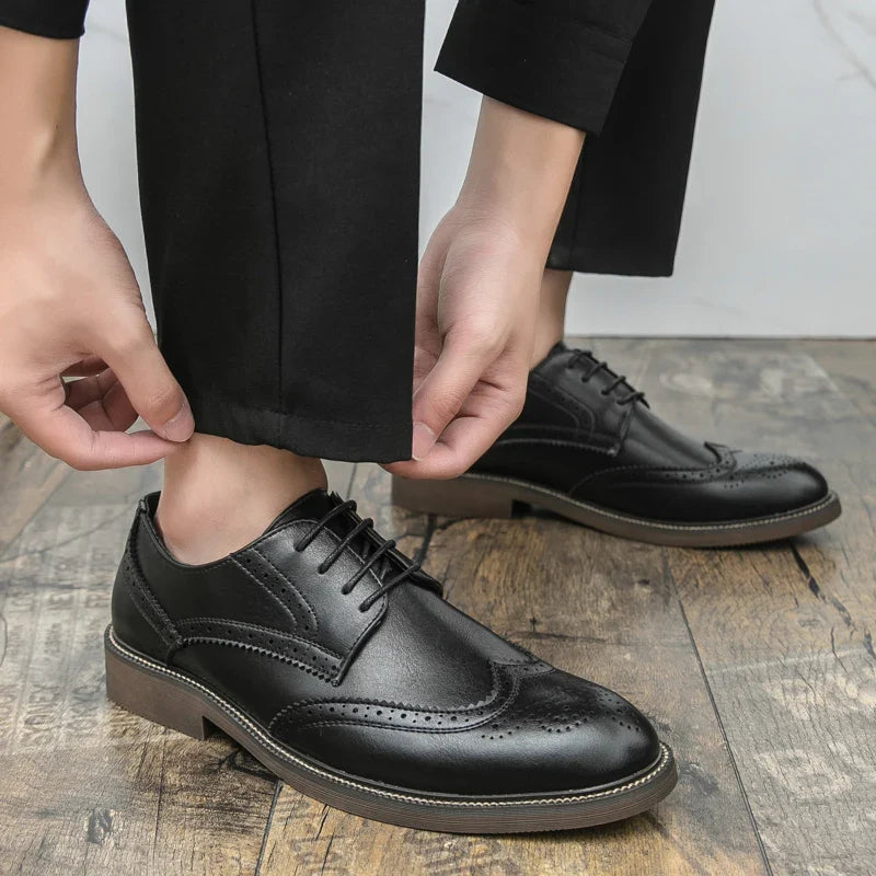 Handmade Mens Wingtip Oxford Shoes Grey Leather Brogue Men's Dress Shoes Classic Business Formal Shoe for Men Chaussure Hommes