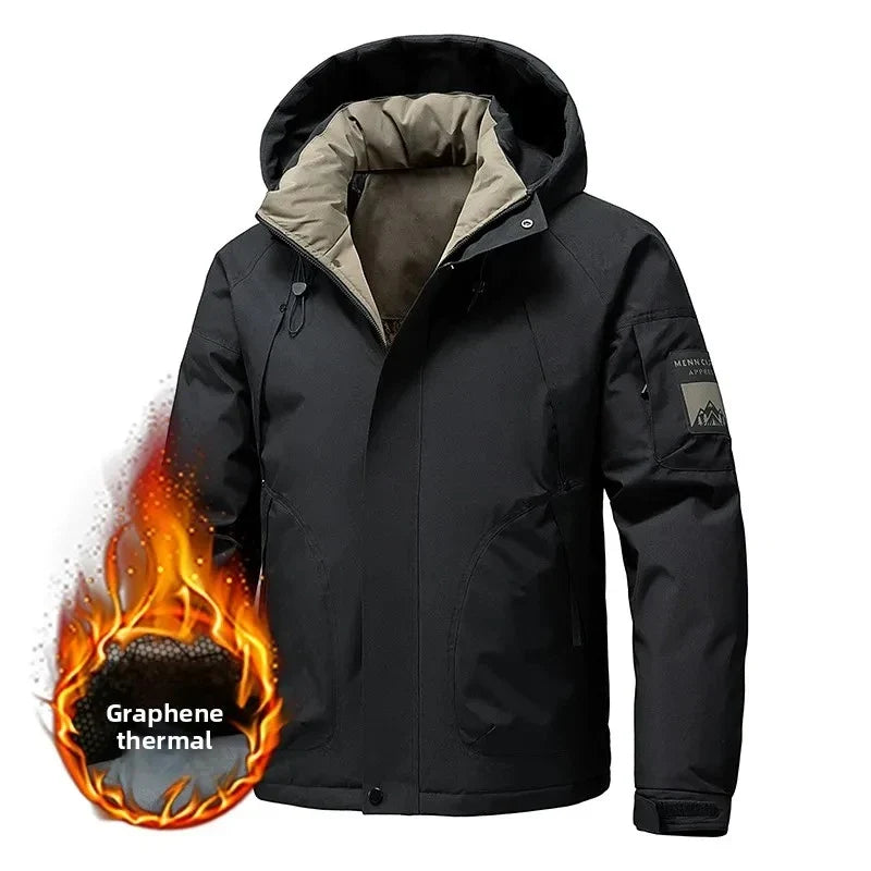 Thick Padded Waterproof Jacket Men Outdoor Softshell Zip Up Hooded Jacket Windbreaker Hiking Camping Coat Autumn Winter Overcoat