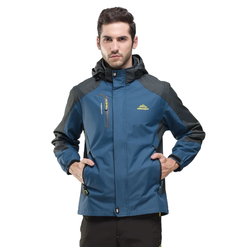 Men's Autumn Hiking Jacket Hooded Removable Waterproof Lightweight Rain Coat Trekking Outdoor Camping Casual Sportswear