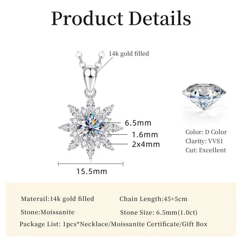 Exquisite Sunflower Pendant Necklace Certificated 8MM Moissanite Diamond Necklaces for Women Timeless Style Jewelry