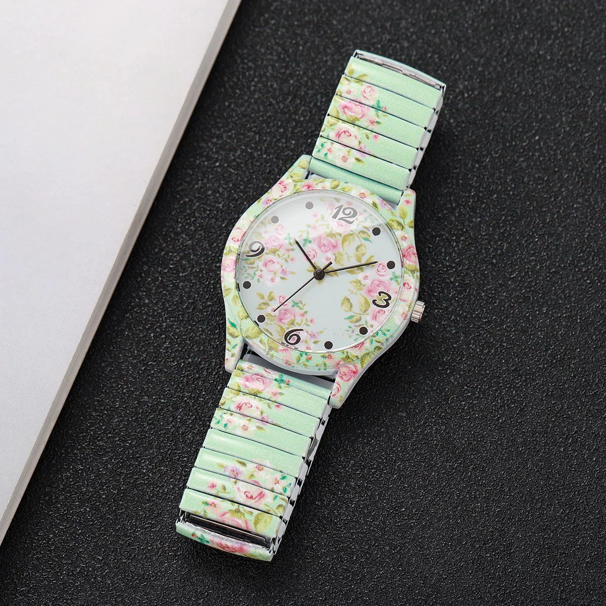 2/3PCS Fashion Flower Printed Women Quartz Wristwatches Set Ladies Casual Elastic Strap Arabic Dial Watch（Without Box）