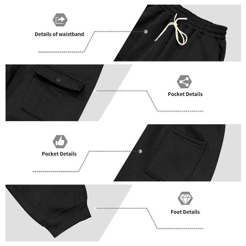 Autumn and winter men's velvet loose casual tooling outdoor sports fashion hooded sweater set