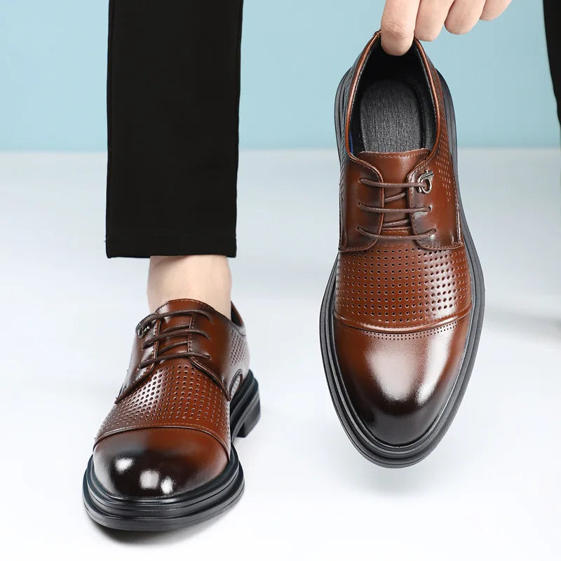 2026 New British Business Formal Leather Shoes for Man Summer Autumn Hallow Dress Shoes Male Solid Color Fashion Shoes Man