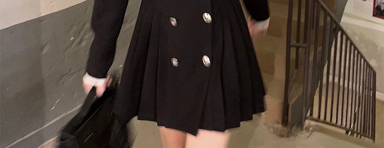 Sweet Style Suit Dress Korean Drama Main Character Waist Cinched Beautiful  Skirt College Style High Waist Double Breaste...
