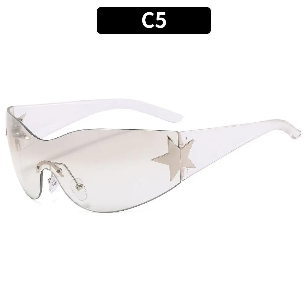 2025 Fashion Punk Y2K Sunglasses for Women Men Trendy Wrap Around Sun Glasses Shades Star Decoration Eyewear UV400 Goggles