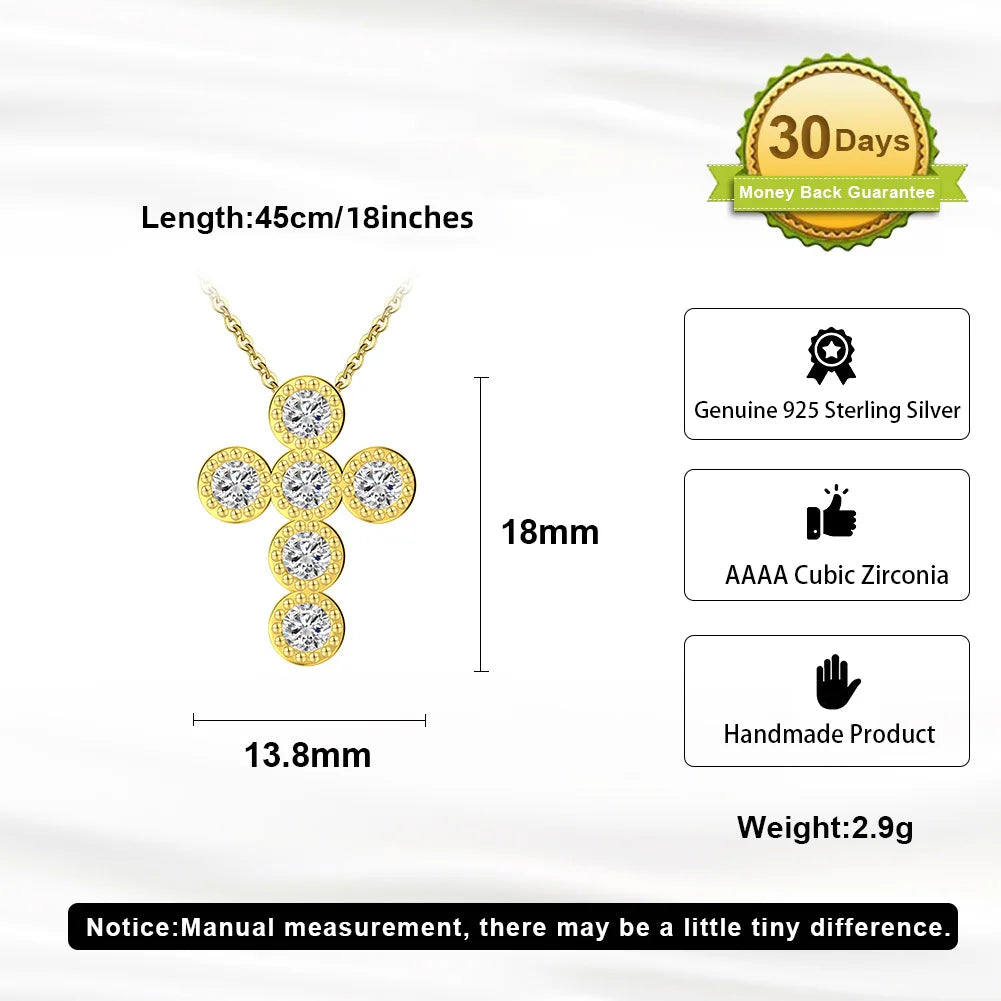925 Sterling Silver Round CZ Cross Necklace for Women Dainty Simple Brilliant Prayer Religious Pendant Jewelry SN343