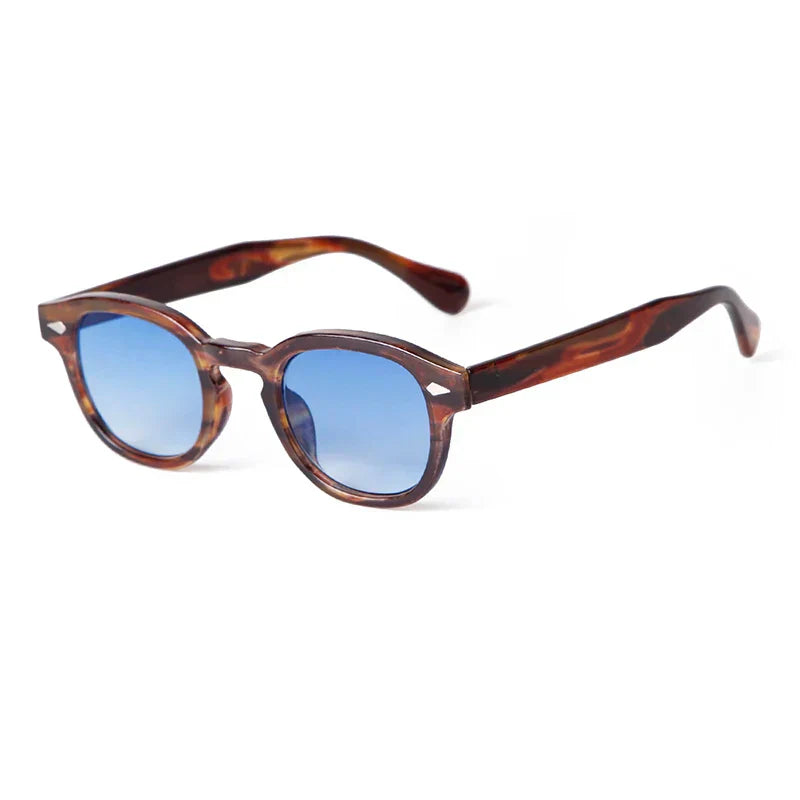 Vintage Tortoise Shell Round Sunglasses Women Men 2026 Brand Design Retro Rivet Yellow Blue Lens Square Sun Glasses Female Male