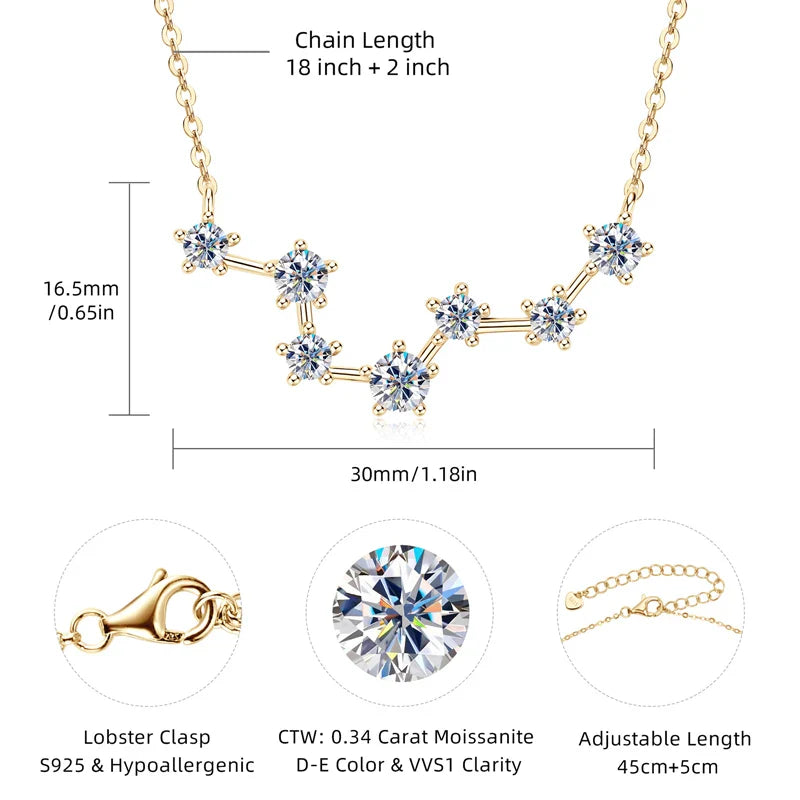 D Color VVS1 Certified Moissanite Big Dipper Pendant Necklaces S925 Sterling Silver Women's Jewelry Chains for Wedding