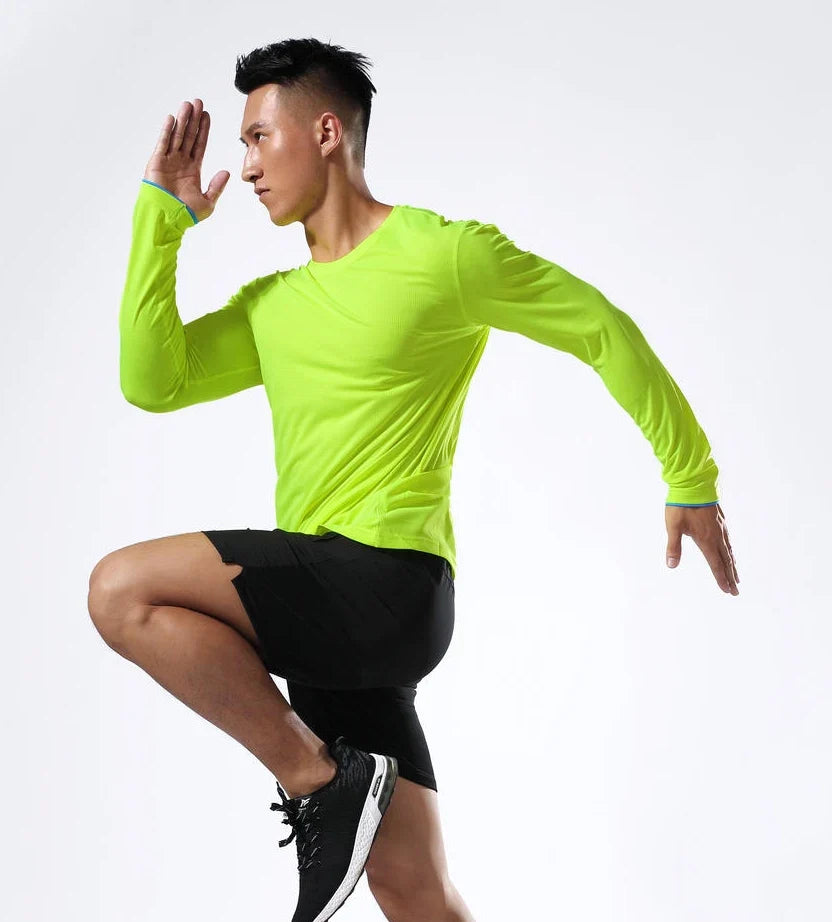 Men Running Sport Shirts Tops Long Sleeve Plus Size Tees Dry Fit Breathable Training Clothes Gym Sportswear Fitness Sweatshirts