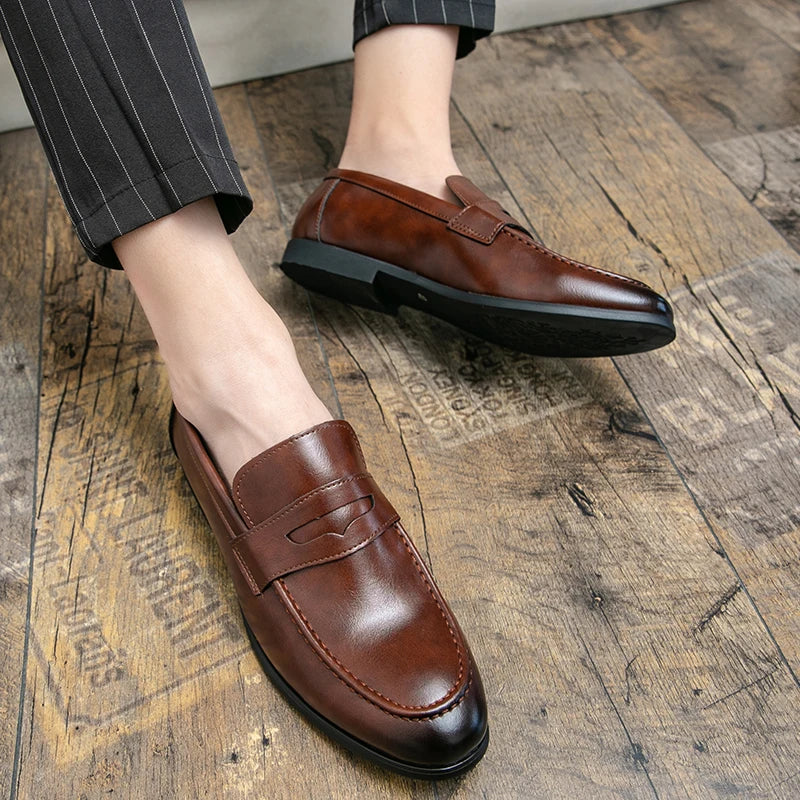 2026 Spring and Autumn Loafers Men Slip-On Business Formal Casual Shoes Brown MenShoes Leather Men Dress Shoes Large Size 38-48