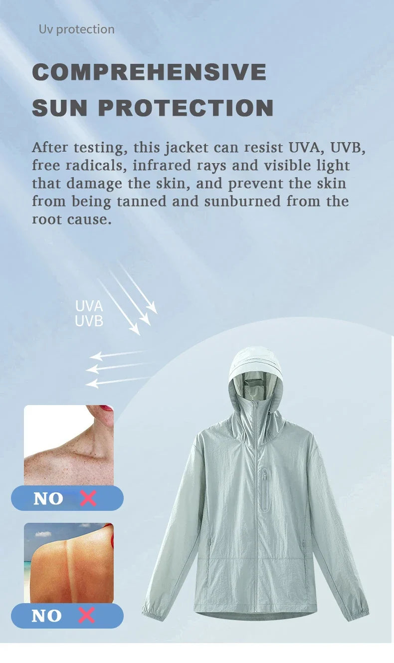Unisex Waterproof Sun Protective Jacket UPF 50+ UV Blocking Quick-Dry Breathable Windbreaker for Hiking Camping Climbing