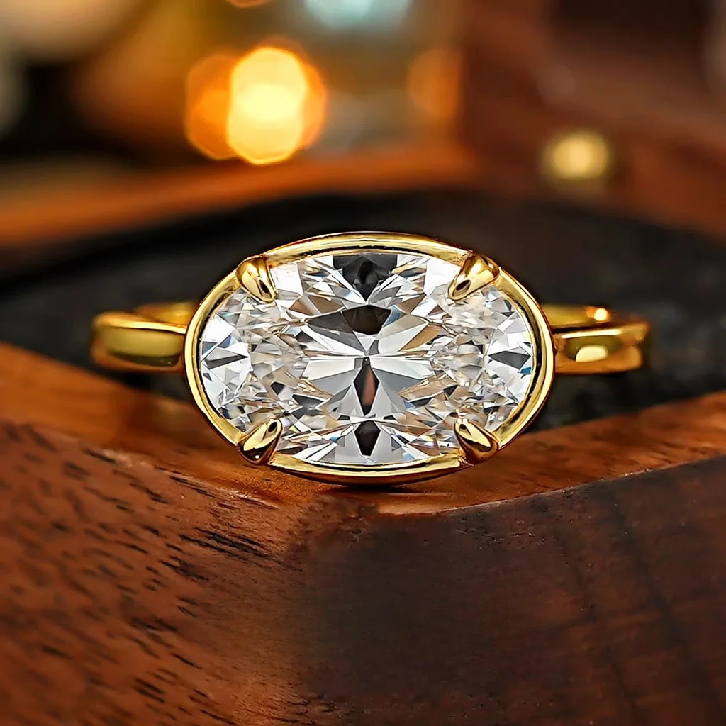 S925 Silver 7 * 11mm Elliptical White Zircon Ring Set with Classic Fashion Women's Jewelry