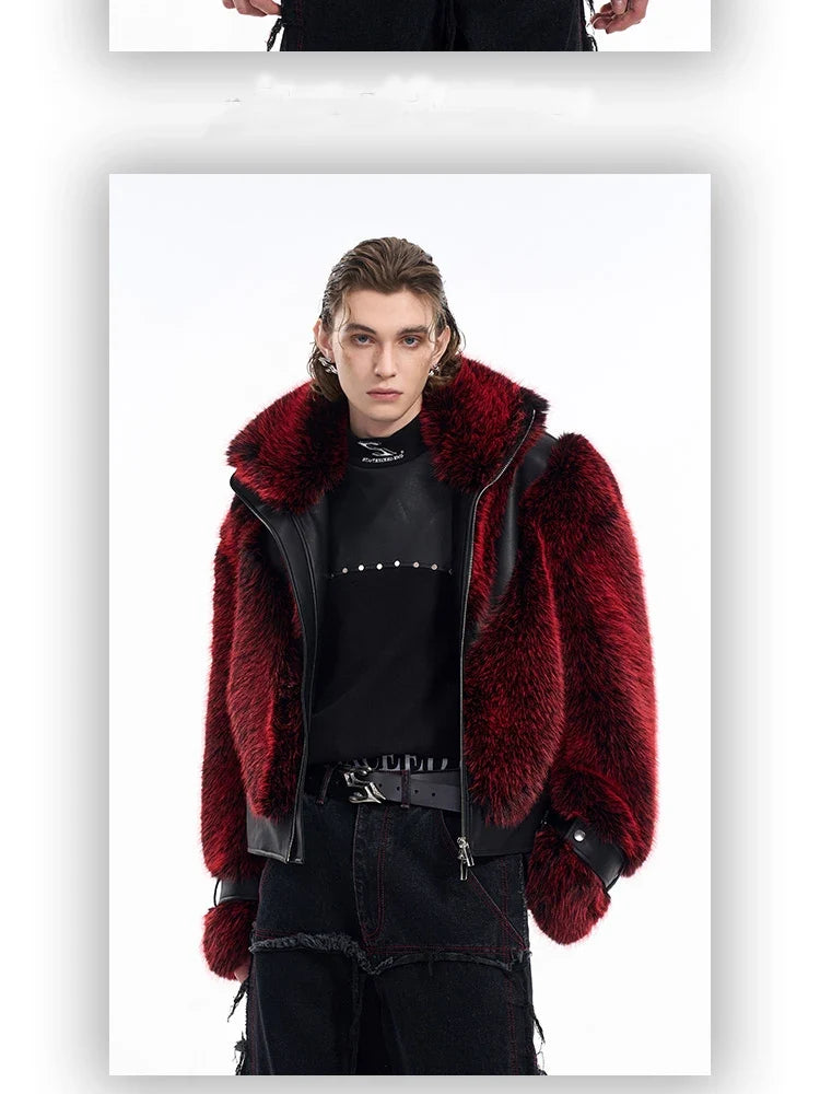 Autumn Winter Cool Handsome Thick Warm Patchwork Faux Fur Coat Men Luxury Designer Clothes Zip Up Fluffy Jacket 2025