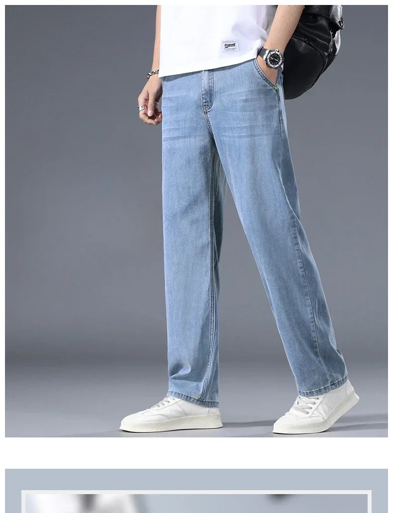 Business Jeans Men's Spring Thin Casual Straight Fashion Loose Brand Pants Comfortable Male Denim Trousers Versatile
