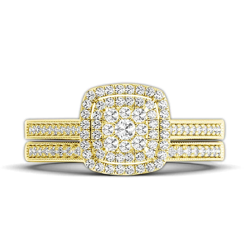 2pcs 14k Gold Filled Rings Set Moissanite Diamonds Certified Wedding Jewelry For Women Waterproof Bride Gift Non Tarnish