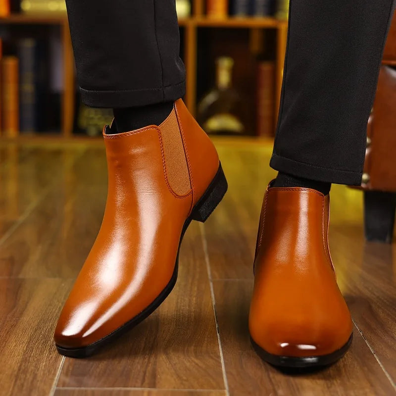 Autumn Winter Leather Chelsea Boots for Men Designer Soft-soled Business Men Dress Shoes Fashion Big Size Ankle Boots Male