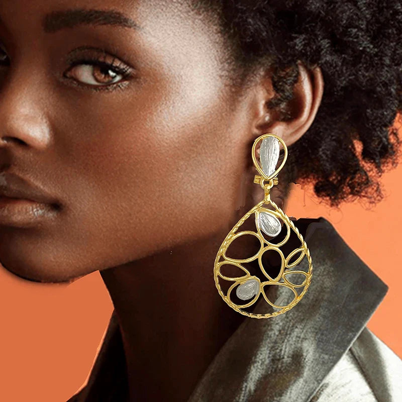 Gold Color Earrings For Women Fashion Jewelry 18k Gold Plated Big Drop Earrings Wedding Party Accessories Gift Trending