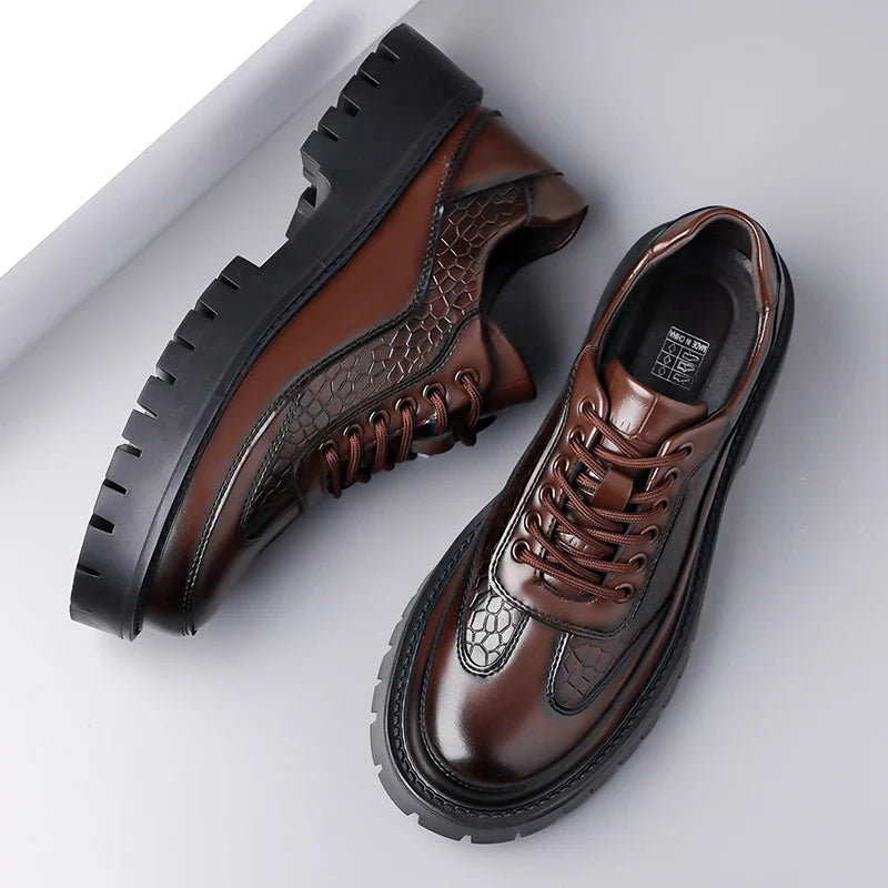Retro Brown Men's Banquet Leather Shoes Thick Soled Wear-resistant Work Shoes2025 Classic Brand Men's Business Dress Shoes
