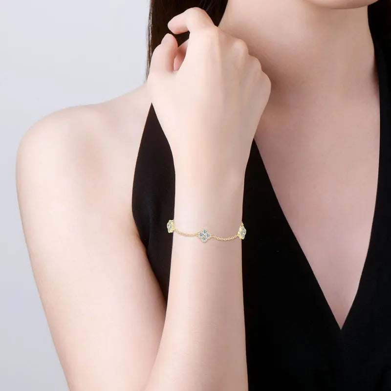 2025 New 925 Silver Flower Clover Bracelet Moissanite 3mm for Women 18k Gold Plated Fine Jewelry Certified Lab Diamond D-E