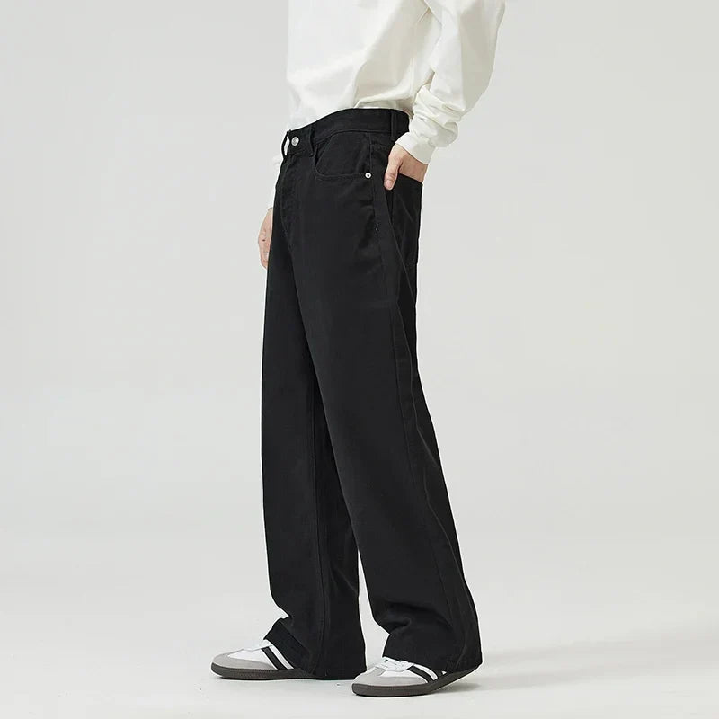 100％ Cotton Men's Baggy Straight Jeans Comfortable Soft Casual Pants Fashion Korean White Brown Denim Trousers Male Clothing