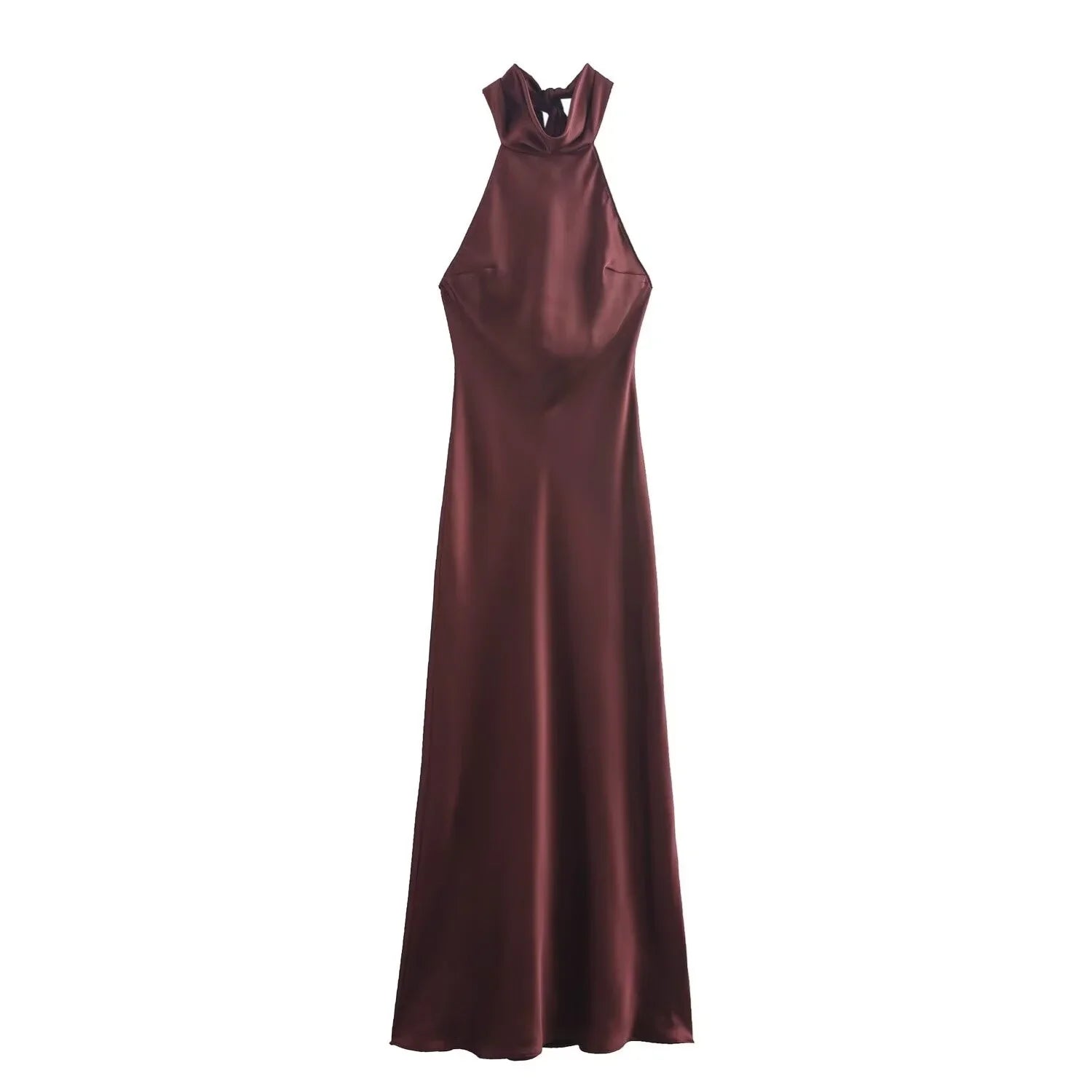 Dress for Women Fashion 2024 Autumn New Bow Sexy Backless French Elegant Halter Neck Satin Texture Midi Dresses