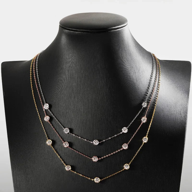 18k Plated 2.5CTTW Classic Bubble Moissanite Necklace for Women Sparkling Pendant Sterling Silver 925 Chain Wedding