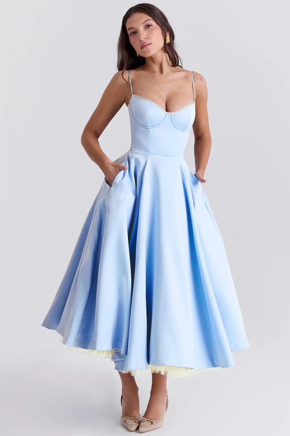2026 Spring/summer High End Satin Strapless Heavy Industry French Waist Strap Sexy Hot Girl Medium Long Dress Women Elegant