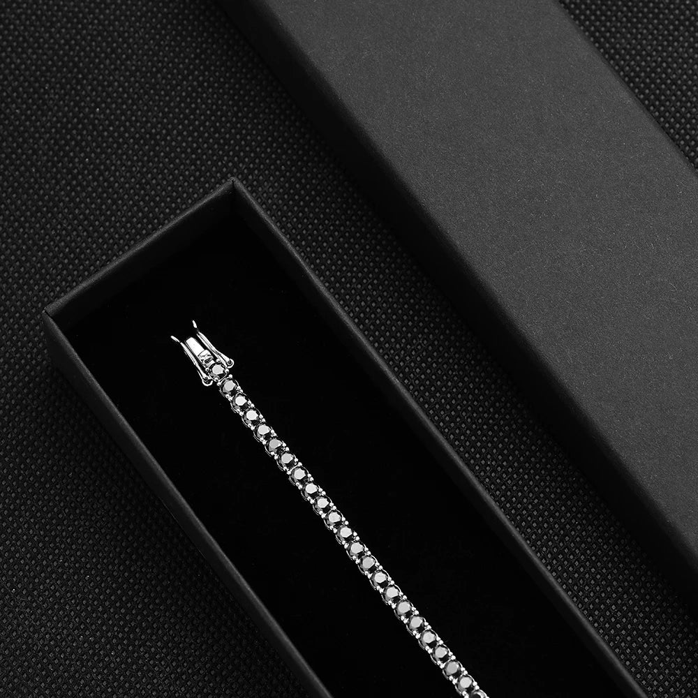 GRA Certified Full 3/4/5/6.5MM Black Moissanite Tennis Bracelet for Men Women S925 Silver Plated 18K Black Gold Bracelets