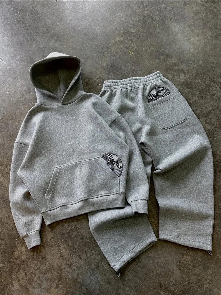 2026 Trendy High Street Retro Casual Streetwear Men's Sports Suit Y2K Harajuku Embroidered Hoodie men Hip-hop Loose Sweatpants
