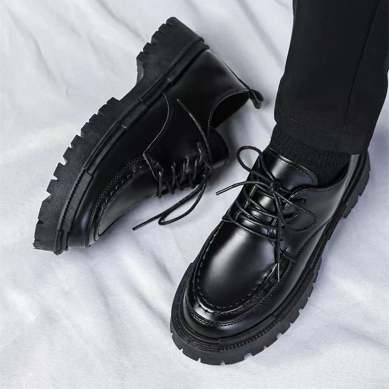Thick Sole Formal Men’s Leather Shoes – Black, Business Wear, EU 40–48