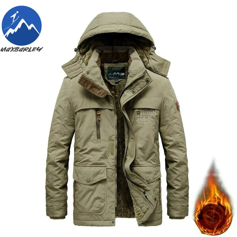 Winter Fleece Long Jacket Men Casual Thicken Warm Cotton Padded Jackets Man Fashion Hooded Outdoor Windproof Parkas Snow Coat