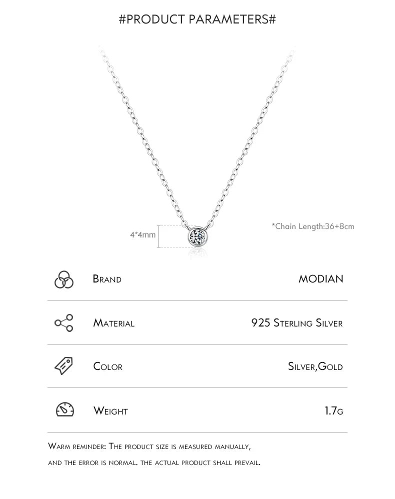925 Sterling Silver Simple 4mm Zircon Link Chain Pendant Necklace Fine Jewelry Fashion Choker Necklace For Women